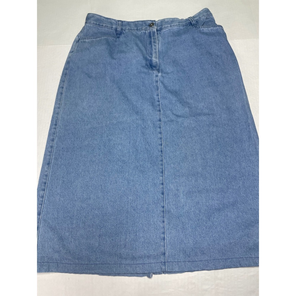 Christopher & Banks Blue Denim Midi Skirt Womens Size 16 Straight Back Slit High